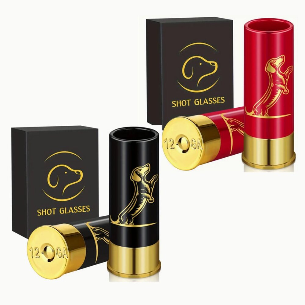 2pcs Dachshund "Long Shot" Shot Glasses in Black & Black or Black & Red